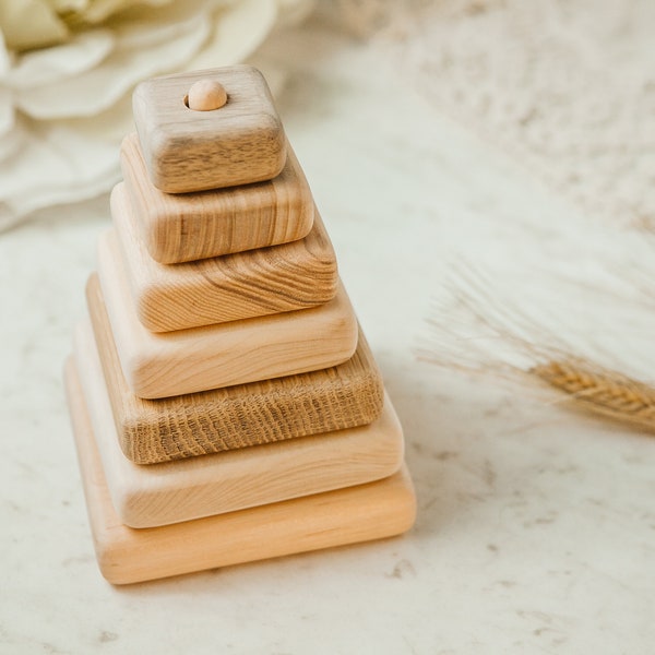 Kidocoo Wooden Stacking & Thread Toy With Different Shapes