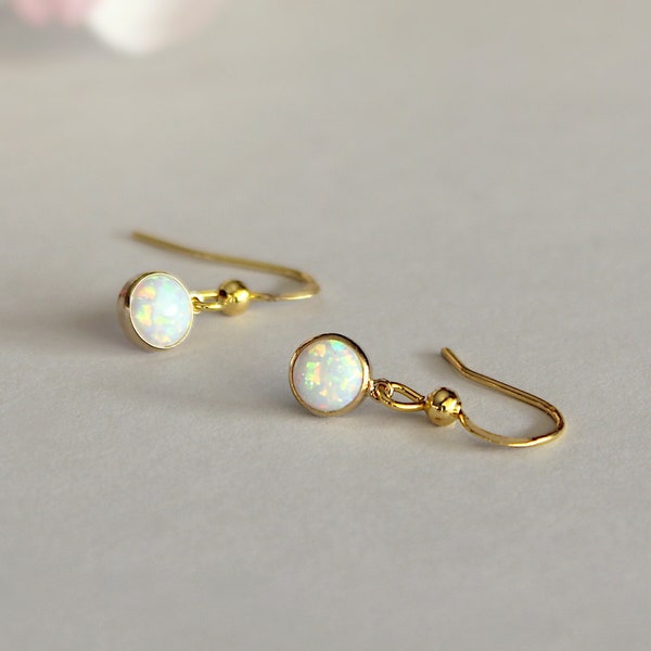 Gold Filled White Opal Earrings, Dangle Opal Earring, Opal Drop Earrings, Lab Grown Opalite, Mother's Day Gift for Mom, Gift Idea for Her