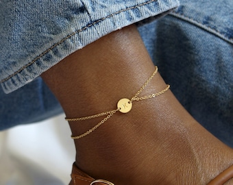 14k Gold Filled Initialed Anklet, Summer Jewelry for Women, Personalized Initialed Anklet, Layered Chain Link Ankle Bracelet, Body Jewelry