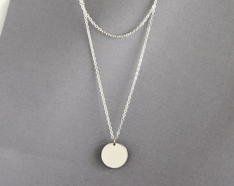 Sterlingzilveren ketting met meerdere kettingen, gelaagde schijf hanger ketting, meerlaagse ketting, 925 zilveren sieraden, idee verjaardagscadeau
