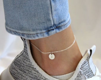 Dainty Sterling Silver Anklet, Pretty Sterling Silver Initial Ankle Bracelet, Custom Initial Letter Anklet, Girlfriend Gift, Beach Jewelry