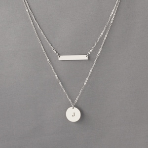 Personalized Sterling Silver Layered Necklace, Layering Initial Disk Necklace, Monogram Disk Layered Necklace Set, Personalized Gift Idea