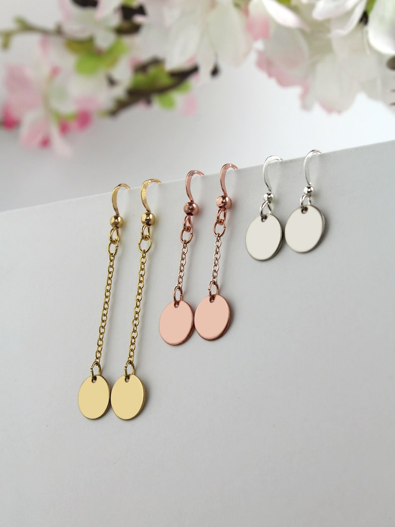 Tiny Gold Disk Earrings, 14k Gold Filled Disk Earrings, Minimal Dainty Jewelry, Drop Earring, Dangle Earring, Disk Charm Earrings, Gift Idea image 7