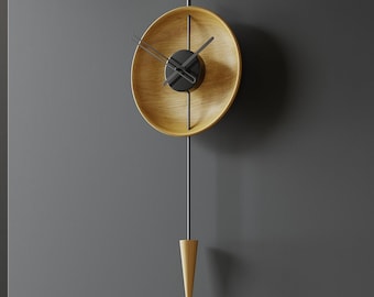 Large Light Wood Pendulum Wall Clock, Modern Scandinavian Decor, Silent Minimalist Design
