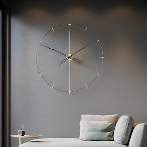 Large Minimalist Wall Clock, Oversized Metal Wall Clock, Modern Wall Decor, Luxury Living Room Wall Decor, Silent Clock