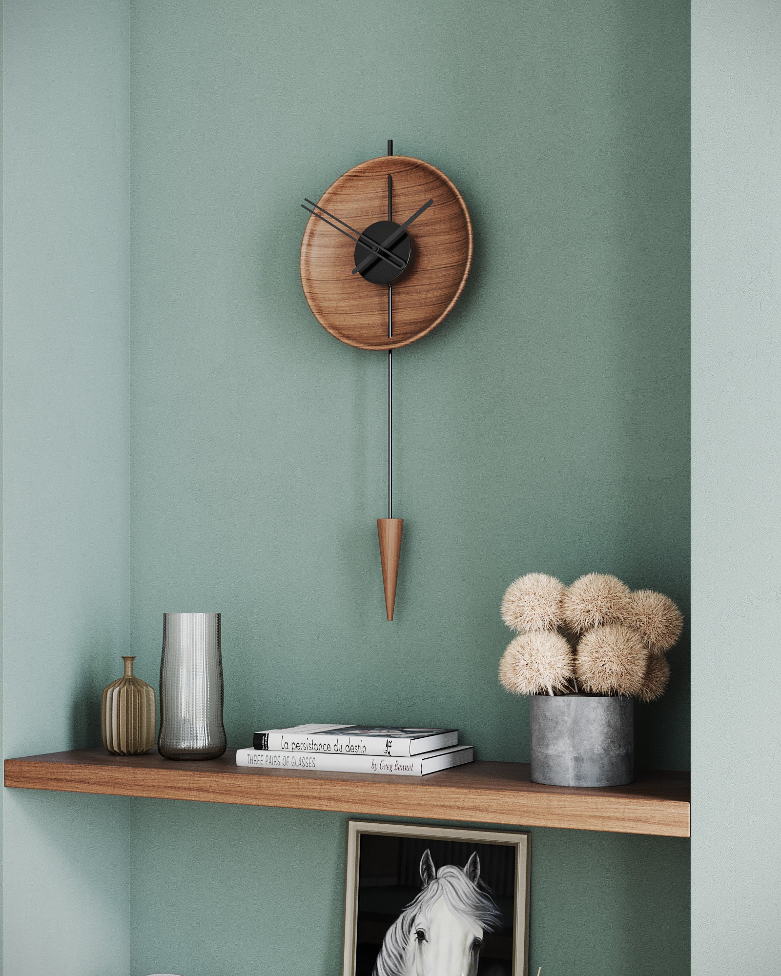 Large Modern Pendulum Wall Clock Minimalist Design | 11.81 X 23.6 Inches