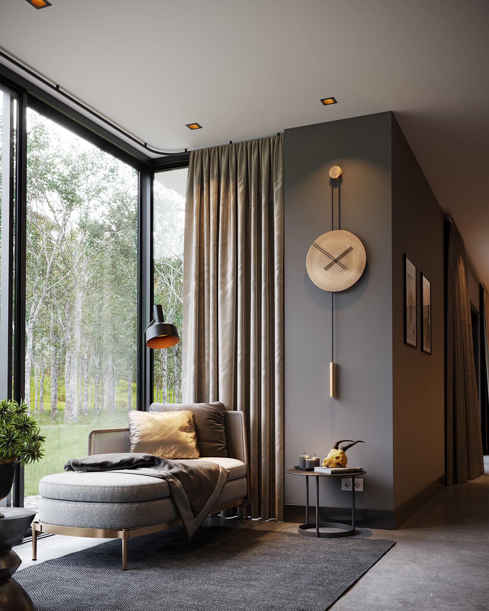 Large Modern Wall Clock: Minimalist Steel & Walnut Design