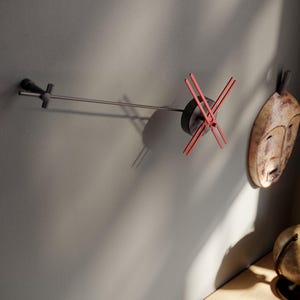 Minimalist Wall Clock – Gravity, Red Hands Design, Creative Home Office Decor, Silent Clock