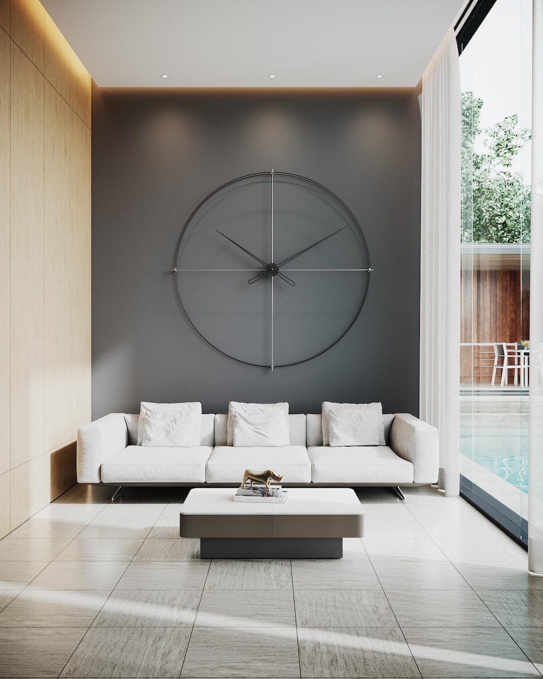 Grande orologio da parete moderno: design minimalista, legno di