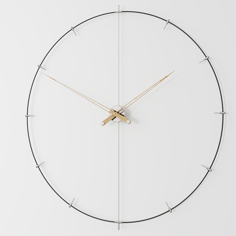 Große Wanduhr Modern, Einzigartige Wanduhren, Big Ben Wanduhr, Übergroße Uhr, Minimalistische Uhr, Büro Wanduhr, Design Wanduhr Silver/Oak