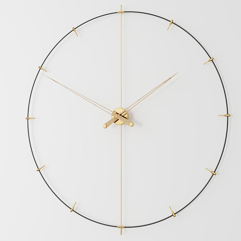 Große Wanduhr Modern, Einzigartige Wanduhren, Big Ben Wanduhr, Übergroße Uhr, Minimalistische Uhr, Büro Wanduhr, Design Wanduhr Gold/Oak