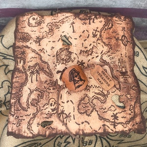 Leather Engraved TREASURE Map With Eye Patch US Veteran Made USA