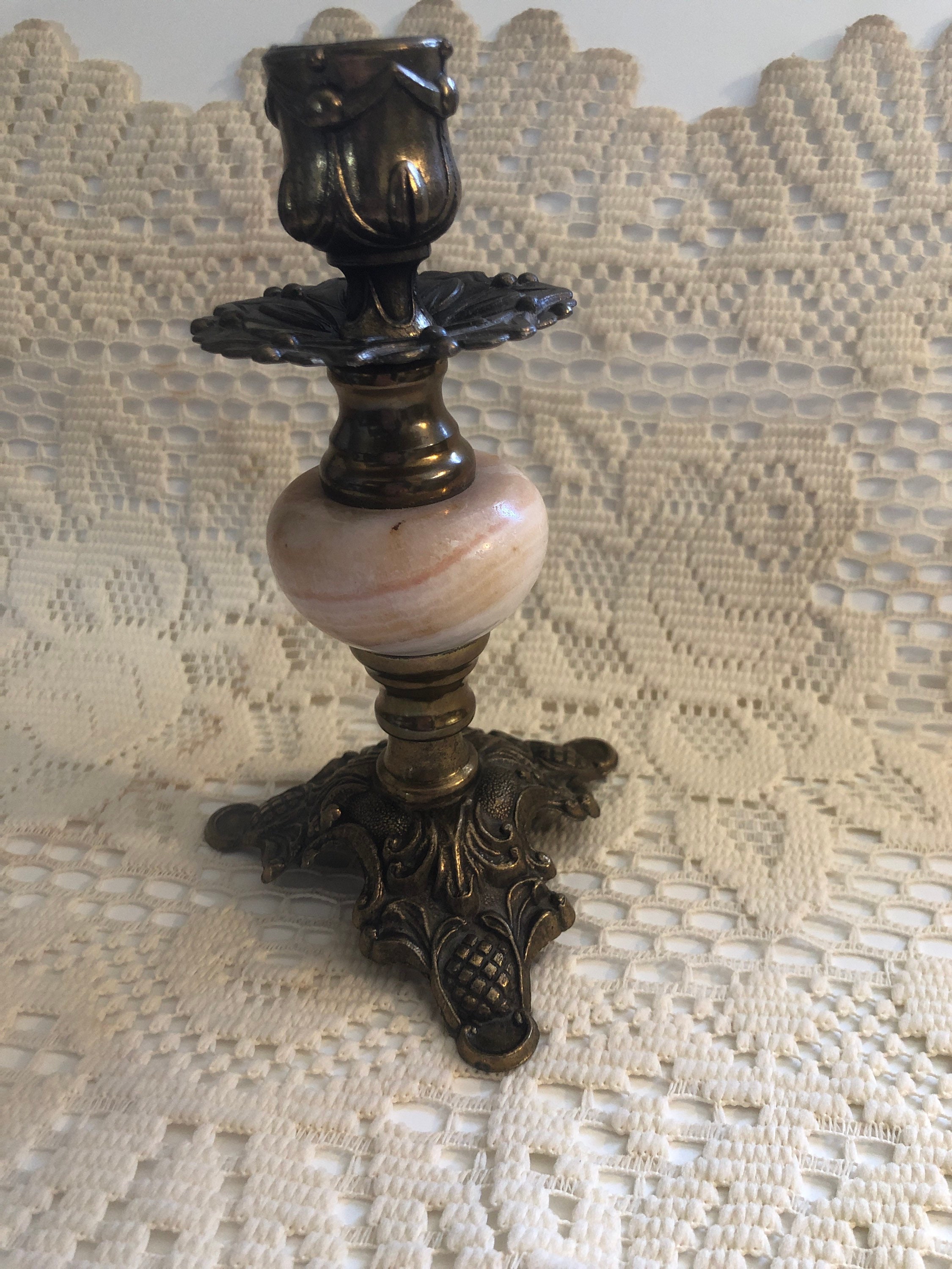 Brass And Onyx Candlestick Holder 6 1/2 vintage Etsy