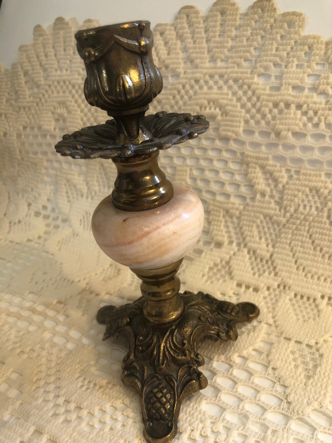 Brass And Onyx Candlestick Holder 6 1/2 vintage Etsy