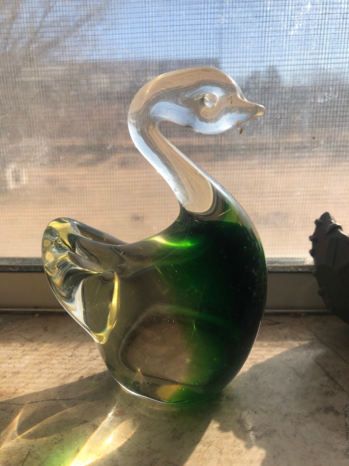 Vintage Blown Glass Duck .Green Etsy