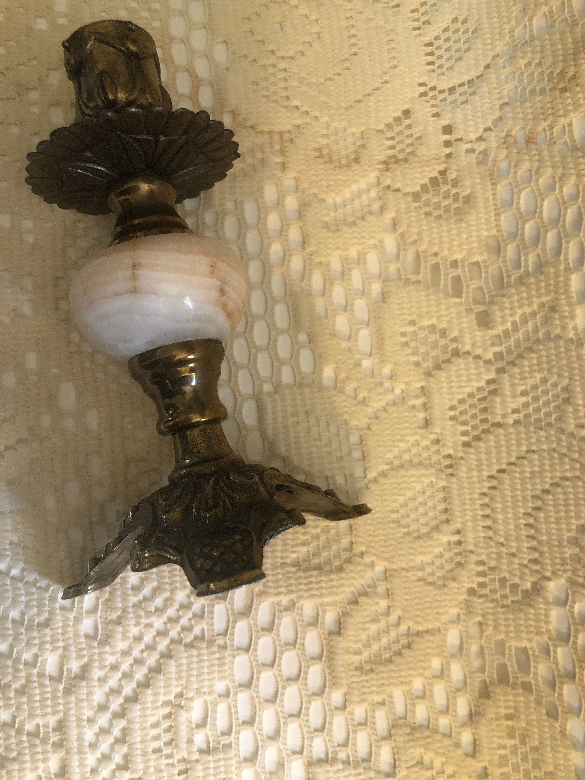 Brass And Onyx Candlestick Holder 6 1/2 vintage Etsy