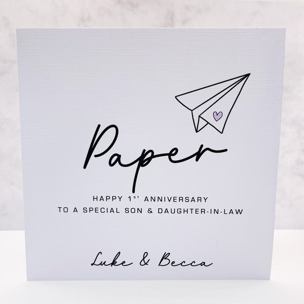 Tarjeta personalizada del primer aniversario de boda, tarjeta de papel del primer aniversario de boda