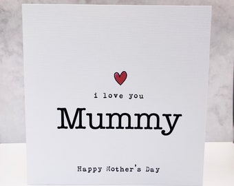 Mother's Day Card, I Love You Mummy Mothers Day Card, Simple Mother's Day Card