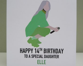 Tarjeta de cumpleaños personalizada de Billie Eilish - Tarjeta de cumpleaños personalizada - 10º 11º 12º 13º 14º 15º 16º 17º 18º 21 Cualquier edad