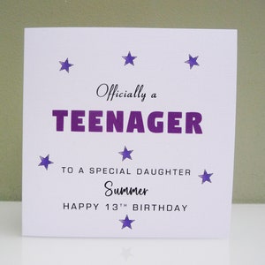 Personalised Teenager Birthday Card 13th Birthday Card Girls Birthday ...