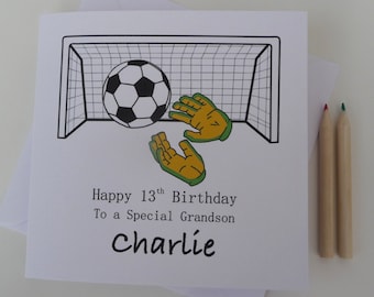Tarjeta de cumpleaños de fútbol personalizada Tarjeta de cumpleaños de niños de fútbol Portero Chicas de fútbol 7º 8º 9º 10º 11º 12º 13º 14º 15º Cualquier edad