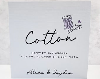 Tarjeta personalizada del segundo aniversario de boda, tarjeta del segundo aniversario de boda de algodón
