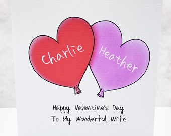 Personalised Valentine's Card Valentines Card Balloon Hearts Husband Wife Boyfriend Partner