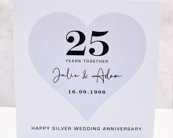 Personalised Silver Wedding Anniversary Card, 25th Wedding Anniversary Card, Silver Anniversary, Available for any Year