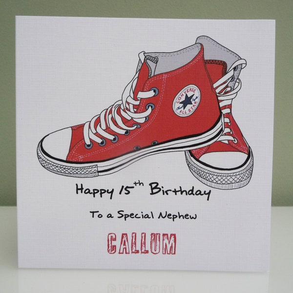 Personalised Converse Birthday Card, Converse Birthday Card 11th 12th 13th 14th 15th 16th 17th 18th 21st Any Age Available in colours shown
