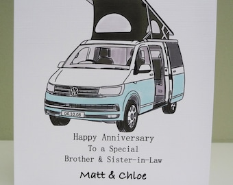 Tarjeta de aniversario de boda personalizada - Tarjeta de aniversario de Campervan - Tarjeta de compromiso - Camper Van - VW Transporter T6 T5 T4