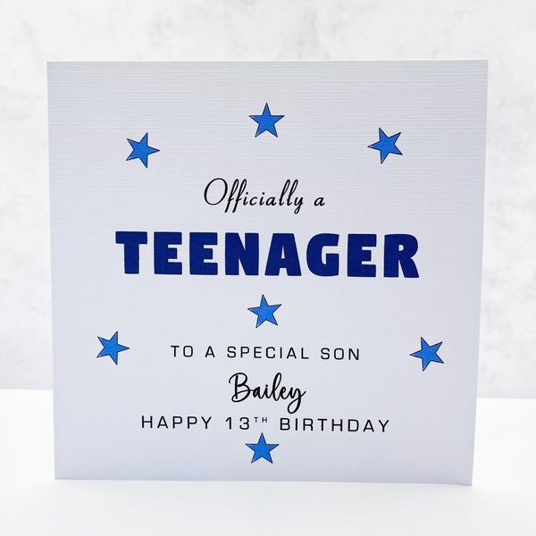 Personalised 13th Birthday Card  - Thirteenth Birthday Card - Officially a Teenager Birthday Card - Boys and Girls 13th Birthday Card
