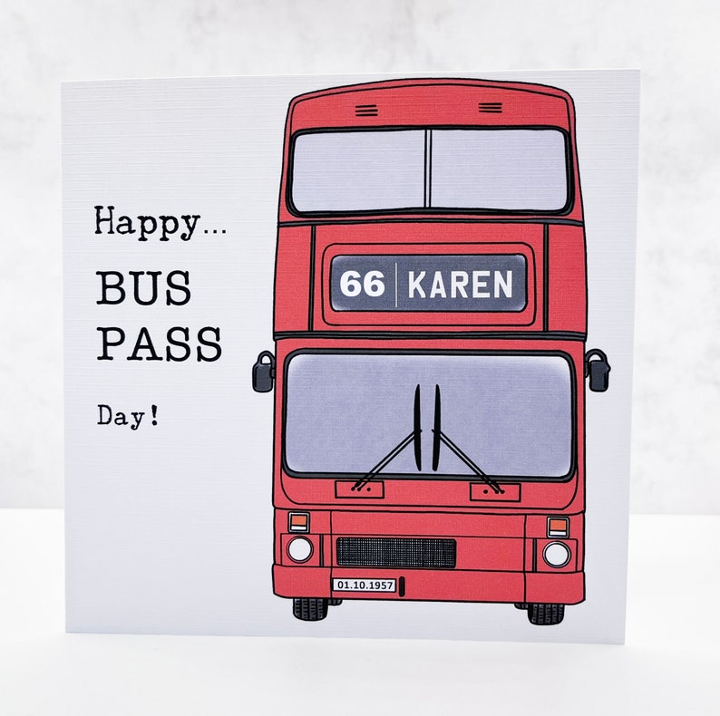 Tarjeta de cumpleaños personalizada, tarjeta de cumpleaños del pase de autobús, tarjeta de cumpleaños OAP imagen 1