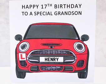 Personalised Girls 17th Birthday Card - Personalised 17th Boys Birthday Card - Any Age - Car - Learner Driver - Mini