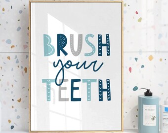 Brush Your Teeth, Kids Bathroom Printable, Brush Your Teeth Print, Kids Bathroom Art, Bathroom Wall Decor, Bathroom Rules