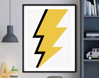 Superhero Lightning Bolt Print, Superhero Printable, Boys Room Art, Lightning Bolt Print, Playroom Print