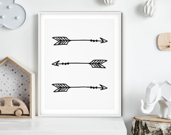 Arrows Print, Monochrome Nursery Decor, Arrows Printable Art, Playroom Print, Children's Wall Decor