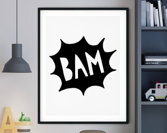 BAM Printable, Superhero Decor, SuperHero Print, Kids Room Decor, Kids Wall Art, Nursery Wall Art, Kids Room Print
