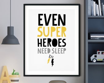 Even Superheroes Need Sleep Printable, Super Hero Printable Art, Super Hero Poster, Boys Room Decor