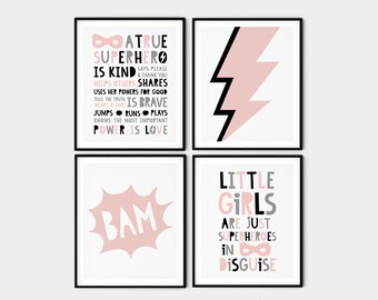 Set of 4 Superhero Prints, Superhero Instant Wall Art, Superhero Nursery, Super Hero Girls, Superhero in Disguise Instant Download Printable