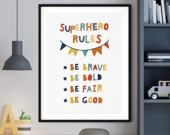 Superhero Rules, Superhero Wall Art, Superhero Nursery Art, Superhero Room Decor, Super hero Rules
