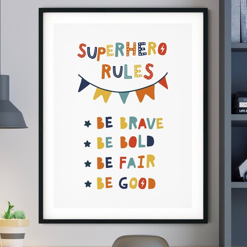 Superhero Rules Superhero Wall Art Superhero Nursery Art Etsy