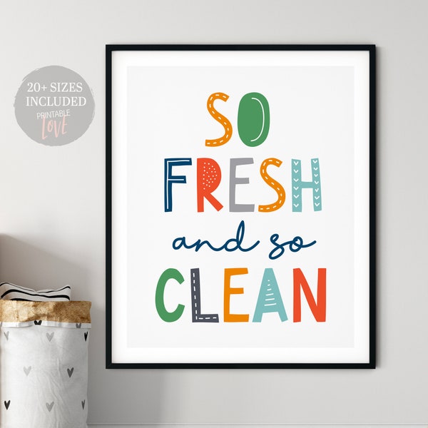 So Fresh and So Clean Print, Kids Bathroom Decor, Bathroom Rules Printable, Washroom Decor, Bathroom Sign