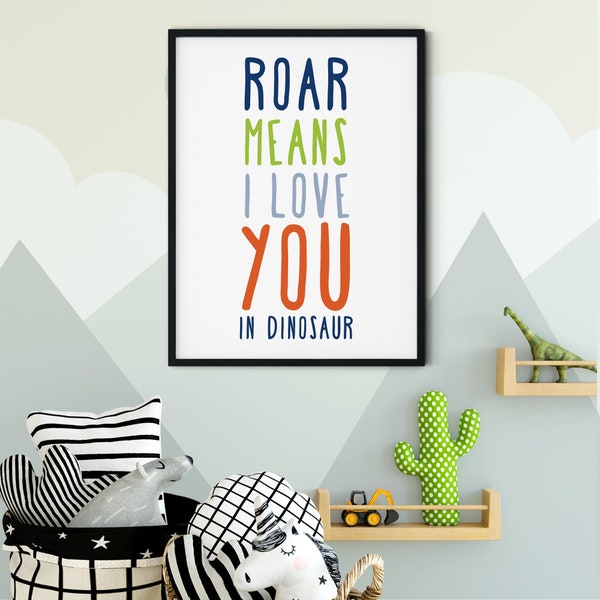 Dinosaur Printable Art, Roar Means I Love You in Dinosaur, Dinosaur Nursery Art, Dinosaur Party