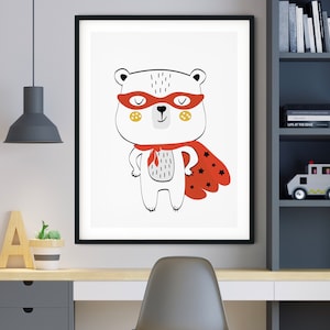 Superhero Bear, Super Hero Printable, Superhero Print, Super Hero Nursery Wall Art,  Hero Decor, Superhero Kids Room