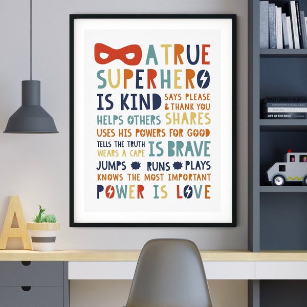 Superhero Rules, Superhero Wall Art, Superhero Nursery Art, Superhero Room Decor, Super Hero Rules, True Superhero Instant Download Print