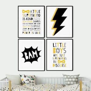 Set von 4 Superhelden-Drucke, Superhelden-Sofortwandkunst, Superhelden-Kinderzimmer, Superhelden-Regeln, Superheld in Verkleidung Sofortiger Download druckbare