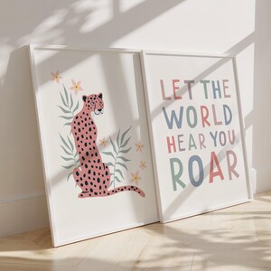 Conjunto de 2: Impressão de arte de parede de chita, impressão de arte de parede de animal de safári, impressão de leopardo, impressão de animal boho, deixe o mundo ouvir você rugir