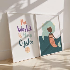 The World is Your Oyster Mermaid Print Set of 2, Mermaid Bedroom Decor, Nursery Decor, Ocean Playroom Art Print, Instant download