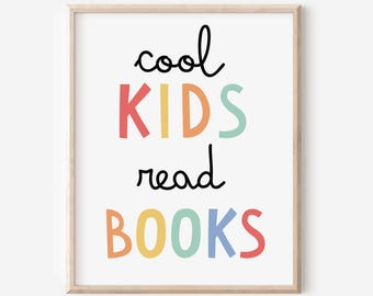 Cool Kids Read Books Print, Reading Quote, Nursery Decor, Classroom Wall Art , Scandi Nursery & Kids Art, Reading Corner, Read Art
