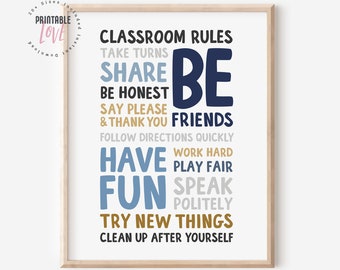 Classroom Rules Print, Classroom Decor, Learning Printables, Home School Art